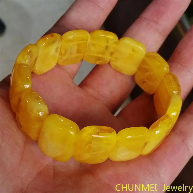 Armbanden natuurlijke Baltische Amber elastische brede armband gele bijenwas edelsteen Bangle mannen vrouwen genezing sieraden echte Ambers amulet armbanden