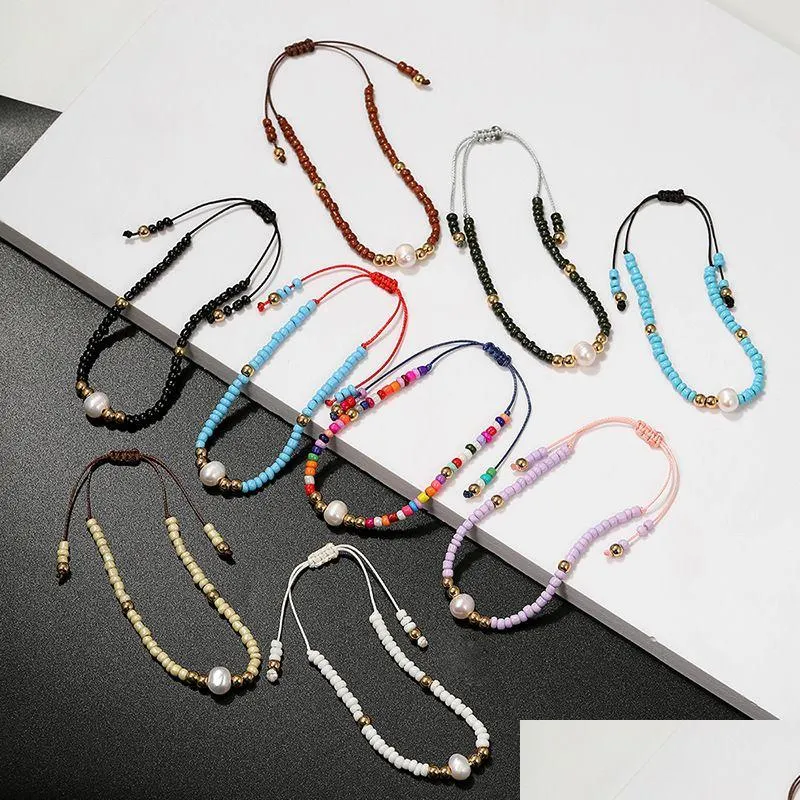 Ketting nieuwe handgemaakte geweven colorf rijst kralen parel bedel armband voor vrouwen verstelbare maat etnische stijl weven touw boho drop levering dhayc