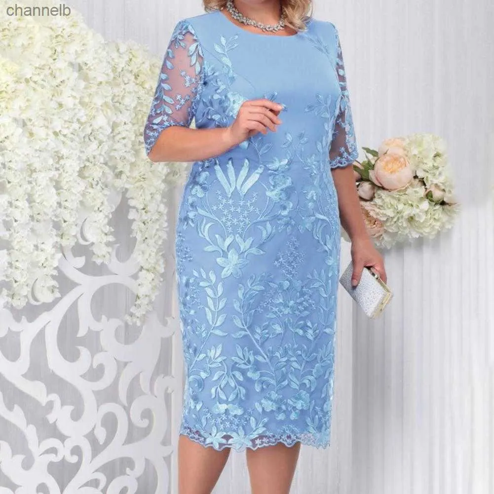 Casual Dresses Midi Dress Vacker Skin-Touch Women virkning Blomma lämnar spets sömmar överdimensionerade klänning kvinnliga kläder plus storlek l230520