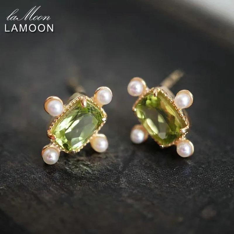 Brincos lamoon vintage natural peridot pedra preciosa brinco para mulheres concha pérola 925 prata esterlina banhado a ouro elegante presente ei018