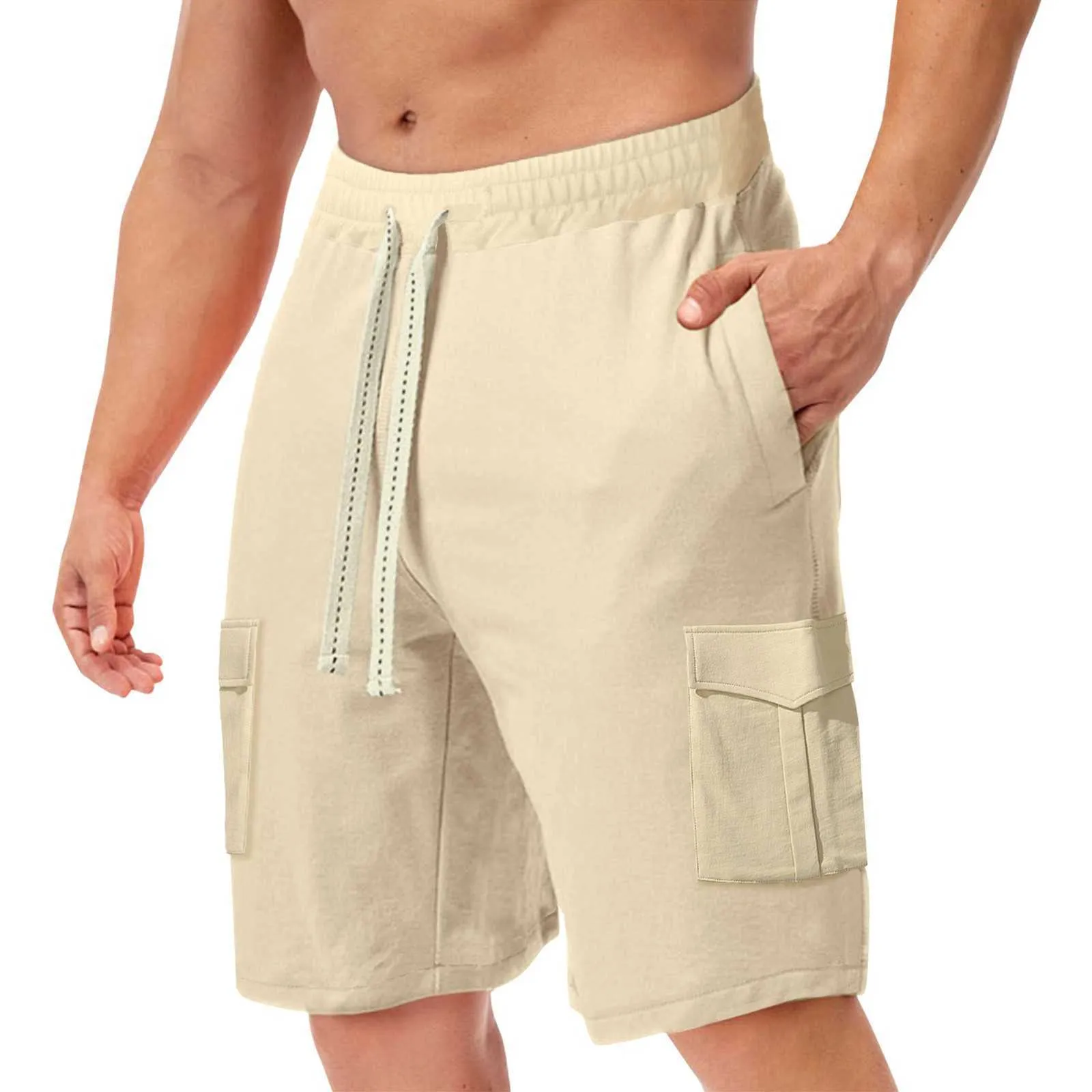 Shorts pour hommes ensembles courts en lin pour hommes solide été décontracté athlétique Shorts de plage cordon de serrage sport Shorts d'entraînement avec poches garçon chaussette AA230529