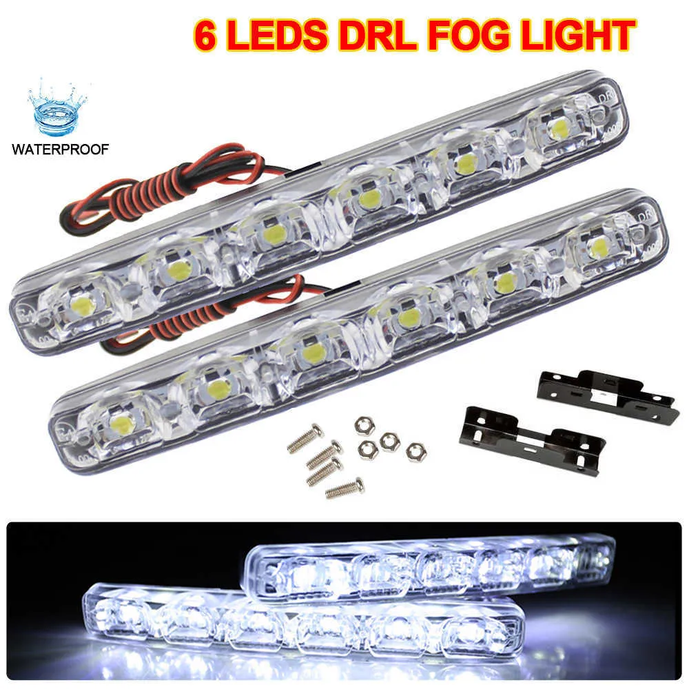 Araba 12V 1PAIR ARAÇ Otomatik Gündüz Çalışan Işık Gün Işığı Araba Stil Lambası Drl 6 LED Su Geçirmez Lights Sis Fog Fog 6000K Araba Styling Ampuller