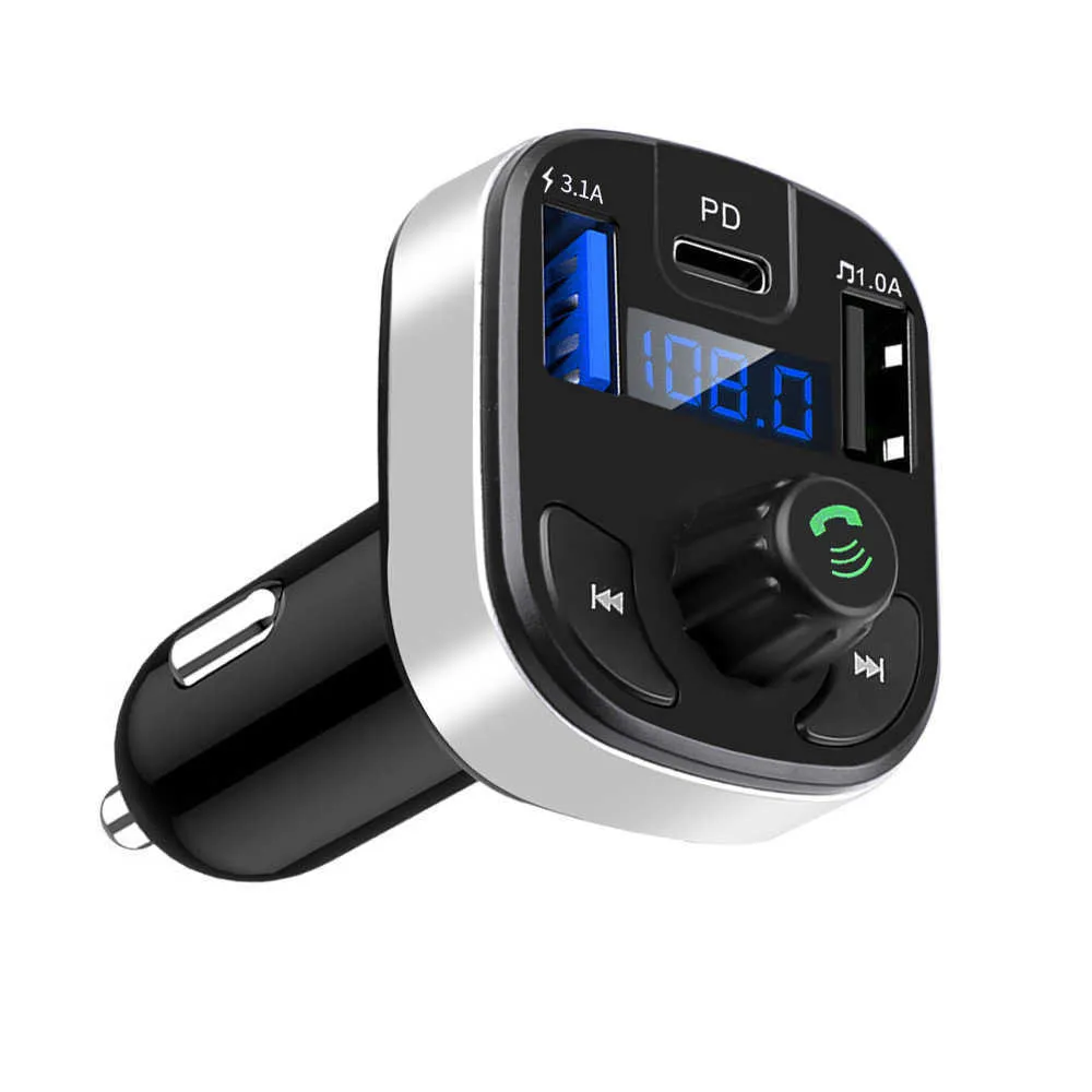 Bluetooth 5.0 FM Transmitter Car Kit with QC3.0 Fast Charging Dual USB PD Ports MP3 Player TF Card Slot U Disk Support 2024 Car Accessories
