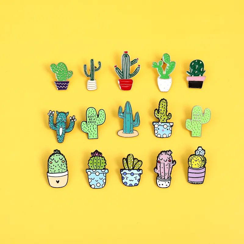 Petit et mignon ensemble d'accessoires dessin animé plante émail broche coloré Cactus Chlorophytum broches en pot Badges Denim revers bijoux