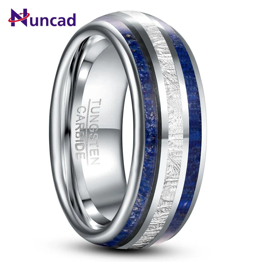 Ringar nuncad 8mm imitation meteorite lapis lazuli volfram carbide ring mäns vigselring gåva aaa kvalitet