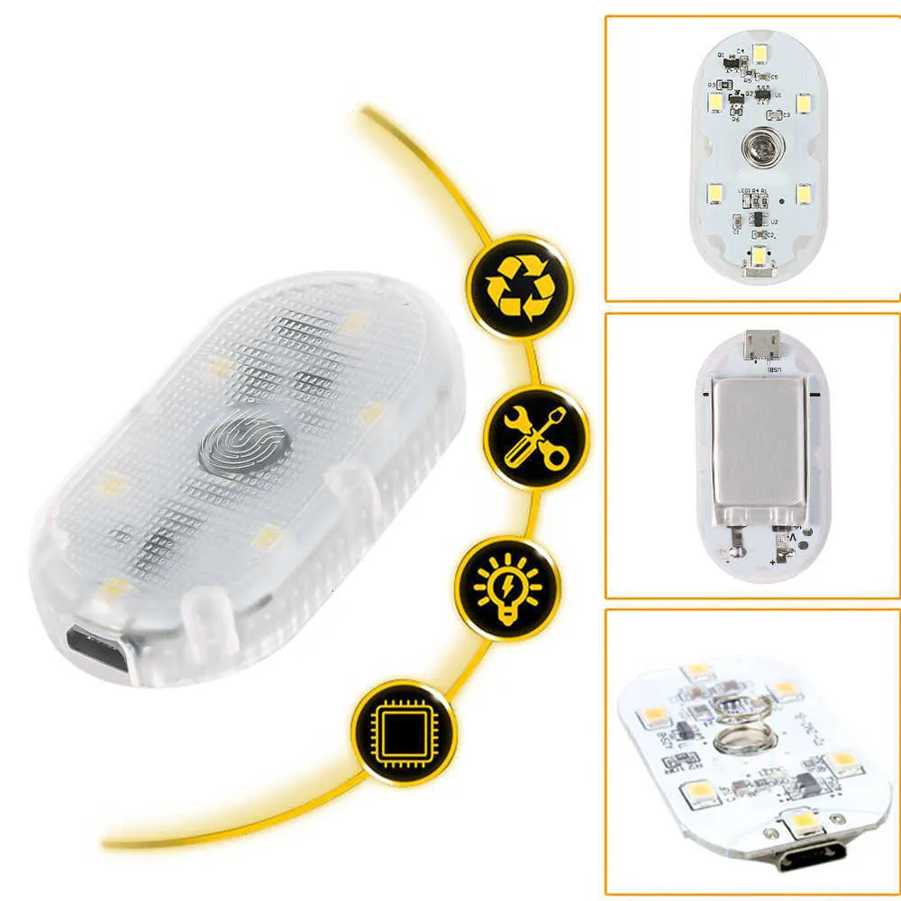 Bilbil interiör 5V LED -belysning finger touch sensor läsningslamp led lampor USB laddning 6 glödlampor mini bil dörr ljus bil accessori
