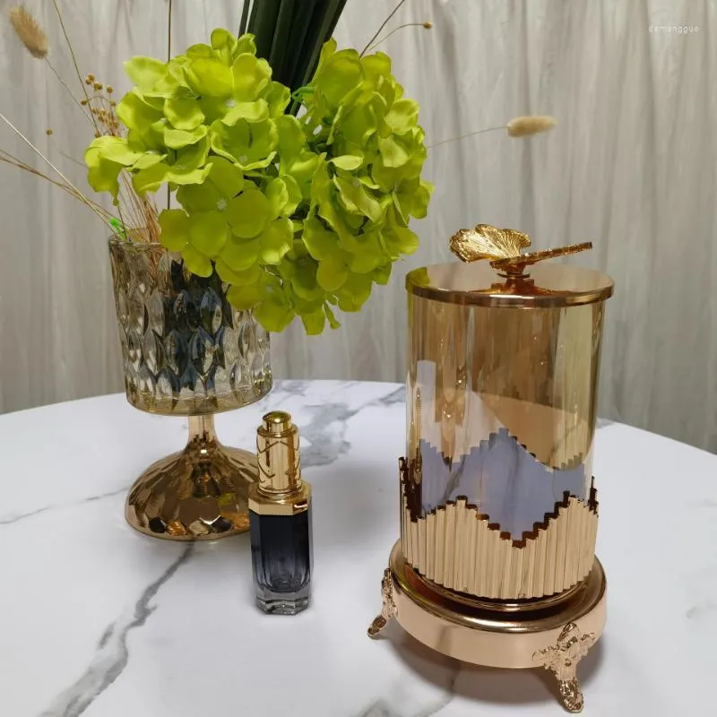 Butelki do przechowywania Butterfly Jar Jar Glass Biżuteria Metalowa otwarta układ kwiatowy wazon biuro orzechy owocowe butelki pojemnik kuchenny