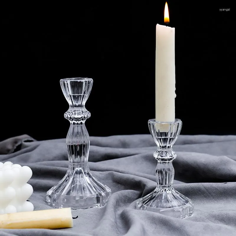 Portacandele Vintage Candeliere in cristallo trasparente San Valentino Cena romantica a lume di candela Oggetti di scena per matrimoni a casa