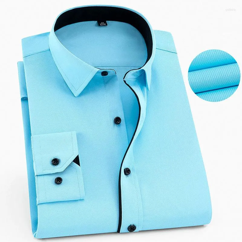 Herrklänningsskjortor plus storlek 9xl 8xl 7xl Men's Business Casual Long Sleeved Shirt Classic Striped Male Social Party Tuxedo White Blue