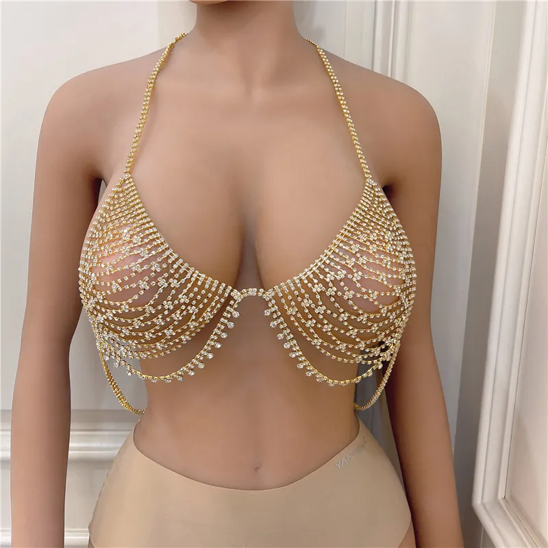 Erotic Sexy Sexy Shiny Bikini Rhinestone Bra Chain Rouphe Cadeia Cadeia  Rhinestone Stage De $73,43