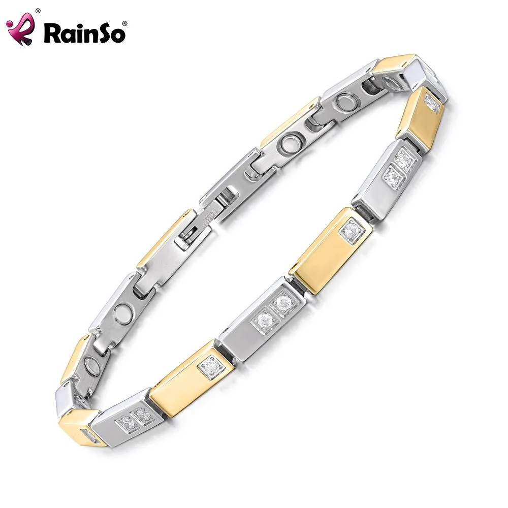 Rainso Trend Chain Link Stainless Steel Magnetic Bracelet Woman Healthy Useful Sier Gold Cuff Bracelets for Love Gift