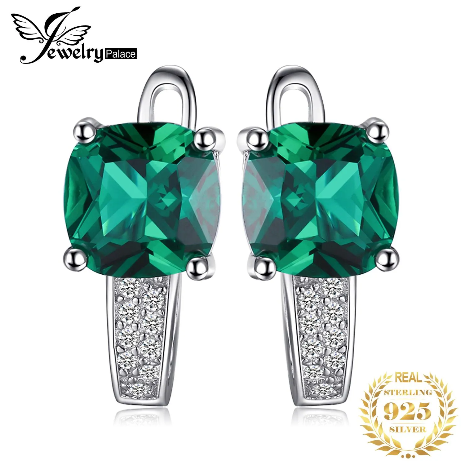 Huggie JewelryPalace Серьги-кольца с имитацией зеленого изумруда и рубина и сапфира из стерлингового серебра 925 пробы для женщин, серьги Huggie с драгоценными камнями