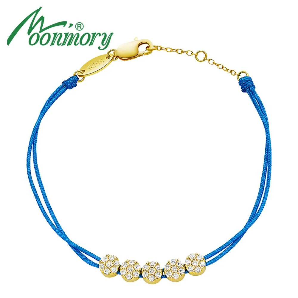 Bangle Moonmory Trendy Women String Armband With Crystal Move Pärlor Double Blue Cords Tjocklek 0,8 mm Kvinnor S925 Jewelry Bijoux Chic