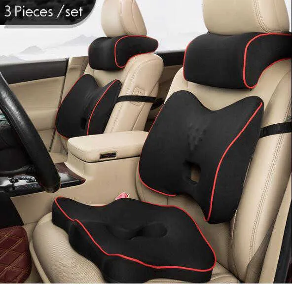 Cushions Quality Car Cushion and Back Support Pillow Set Memory Foam Fit Body Curve Relieve Seat Pressure Correct Posture AA230520