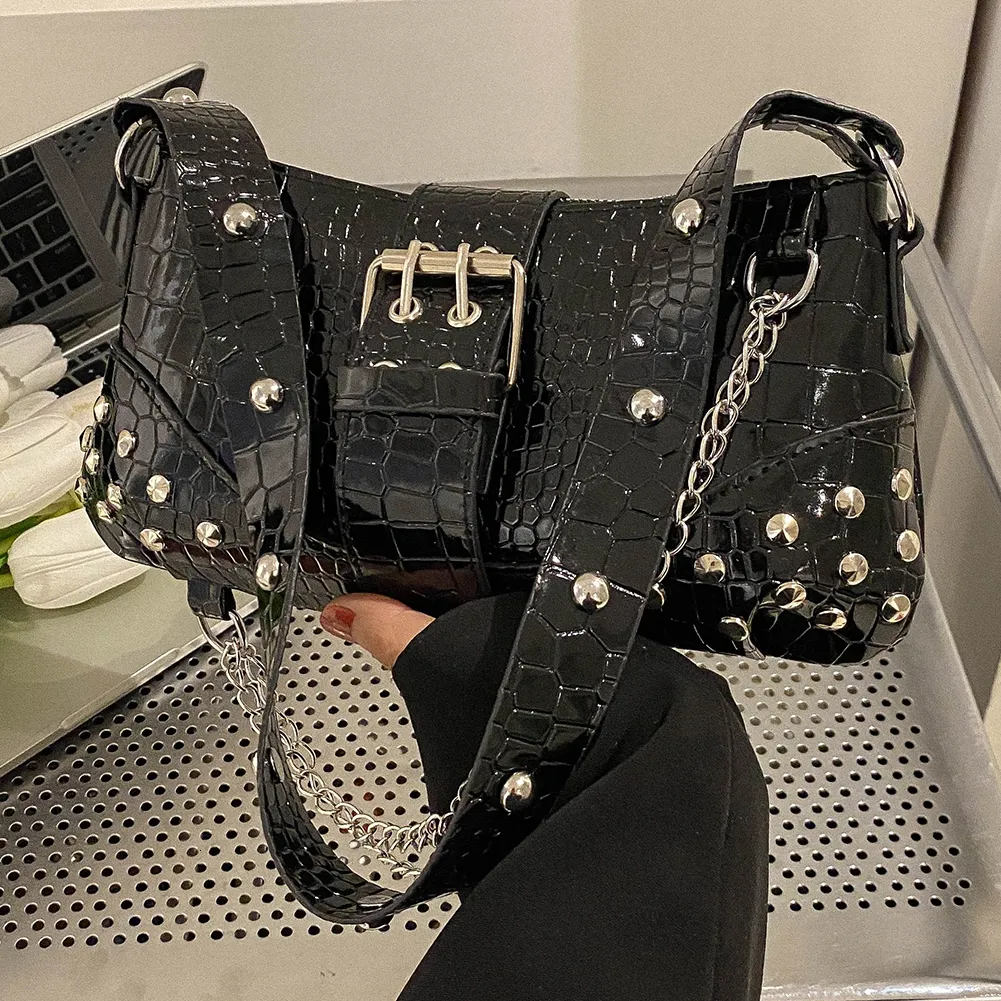 Waist Bags Y2K Vintage Gothic Cool Shoulder Underarm Tote Bag Ladies Sling Leather Rock Girls Zip Purses Casual Bagutte Women Handbags 230520