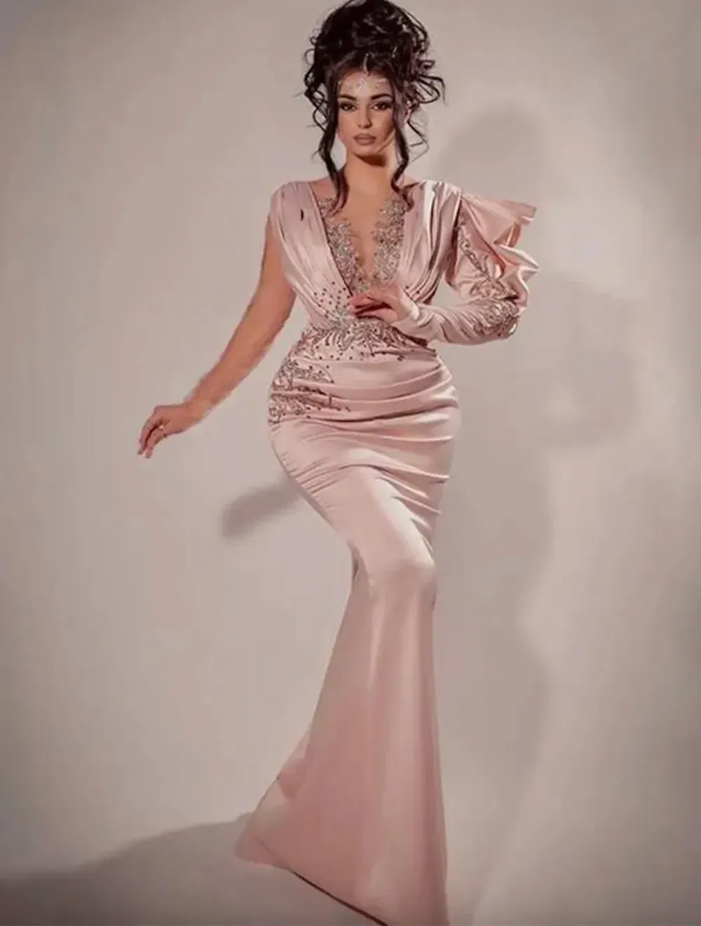 Elegant Mermaid V Neckline Sequin Party Dress Prom Dresses Evening Dress C3214