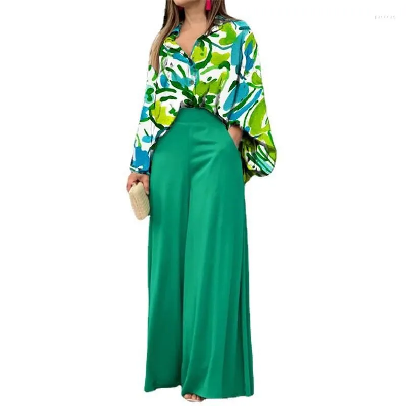 2023 Styling Two Piece Palazzo Pants Set Elegant Loose Casual Wear With Wide  Leg And Print Color Shirt Top From Paomiao, $28.57