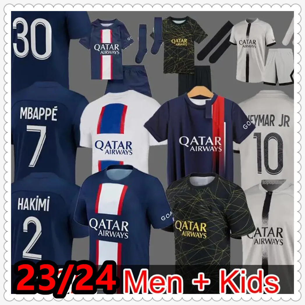 MBAPPE HAKIMI fotbollströjor 22 23 24 SERGIO RAMOS Maillots de fotbollströjor 2023 2024 MARQUINHOS VERRATTI HAKIMI män barn kit skjorta uniformer maillot fot