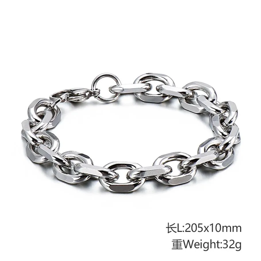 NUEVA pulsera de cadena de eslabones enormes de acero inoxidable 316L de plata de 10 mm y 8 ''para hombres JOYERÍA REGALOS253k