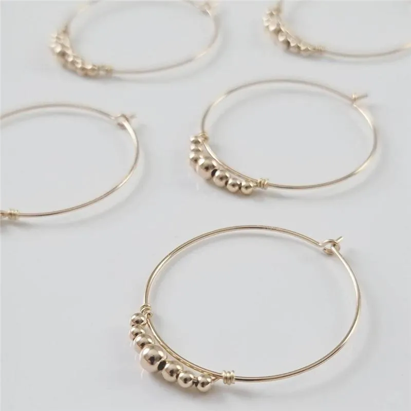 Huggie 40MM 14K Gold Filled Hoop Earrings Handmade Gold Beads Earrings Minimalism Gold Jewelry Brincos Pendientes Boho Earrings