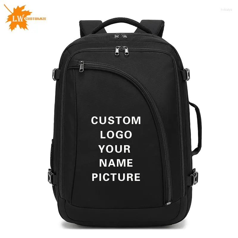 Backpack Large Capacity Men Laptop Backpacks 17.3 Oxford Black Solid High School Bags Teen College Boy Custom Name Pattern