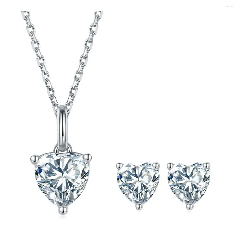 Necklace Earrings Set S925 Silver White Gold Plated Jewellery Wedding 0.5CT-1.0CT D Color Heart Cut Moissanite Pendant