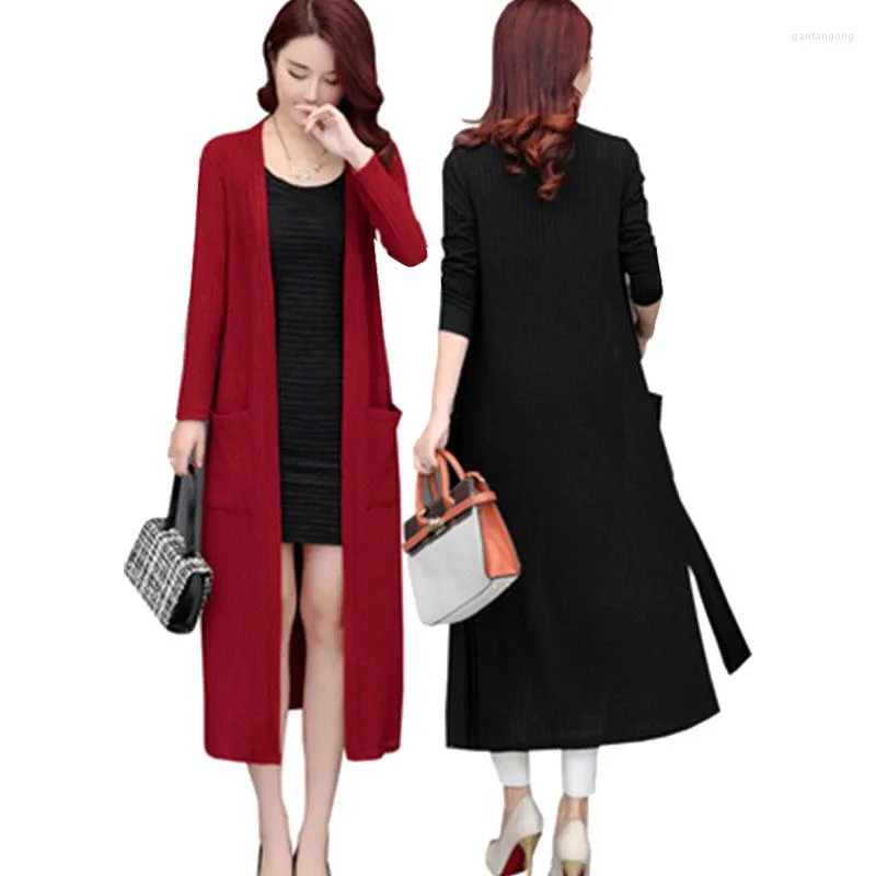 Women's Knits Spring Fall 3XL 4XL 5XL Women Maxi Long Knitted Cardigan Sweater Outwear Mother Femme Casual Coat 2023 Autumn