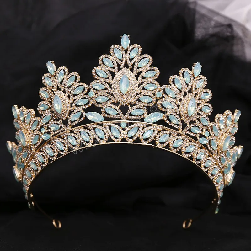 Grande opale cristal couronnes diadème Banquet diadèmes Pageant fête mariage Costume fête bijoux de cheveux