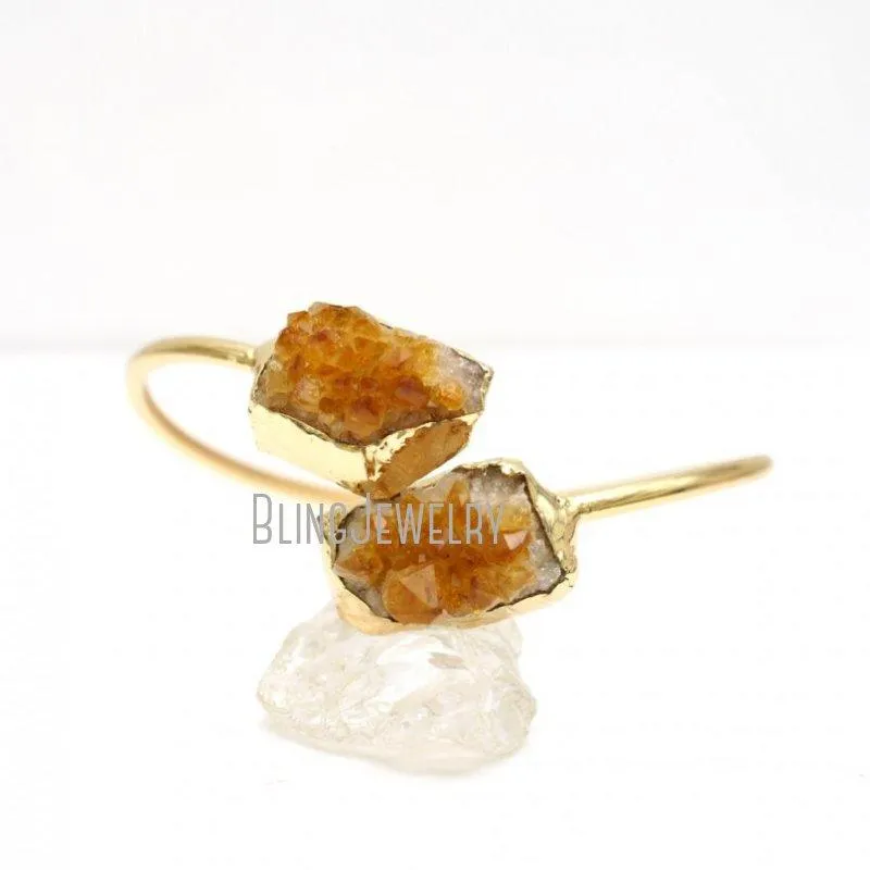 Bracelets BM42228 Handmade Citrine Cuff Bangle Bracelet Raw Druzy Cluster Stone Bangle Boho Bangle Vintage Bracelet Bangle For Women