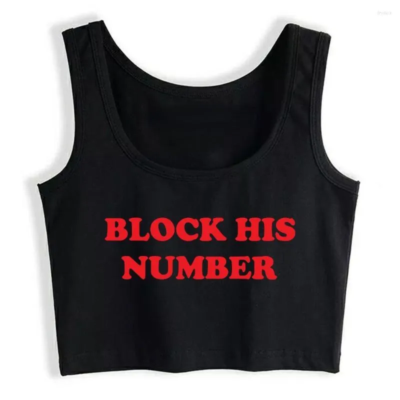 Kvinnors tankar Blok Zijn Nummer Crop Tank Volwassen Humor Fun Harajuku Print Yoga Sport Workout Top Vrouwen Gym Tops