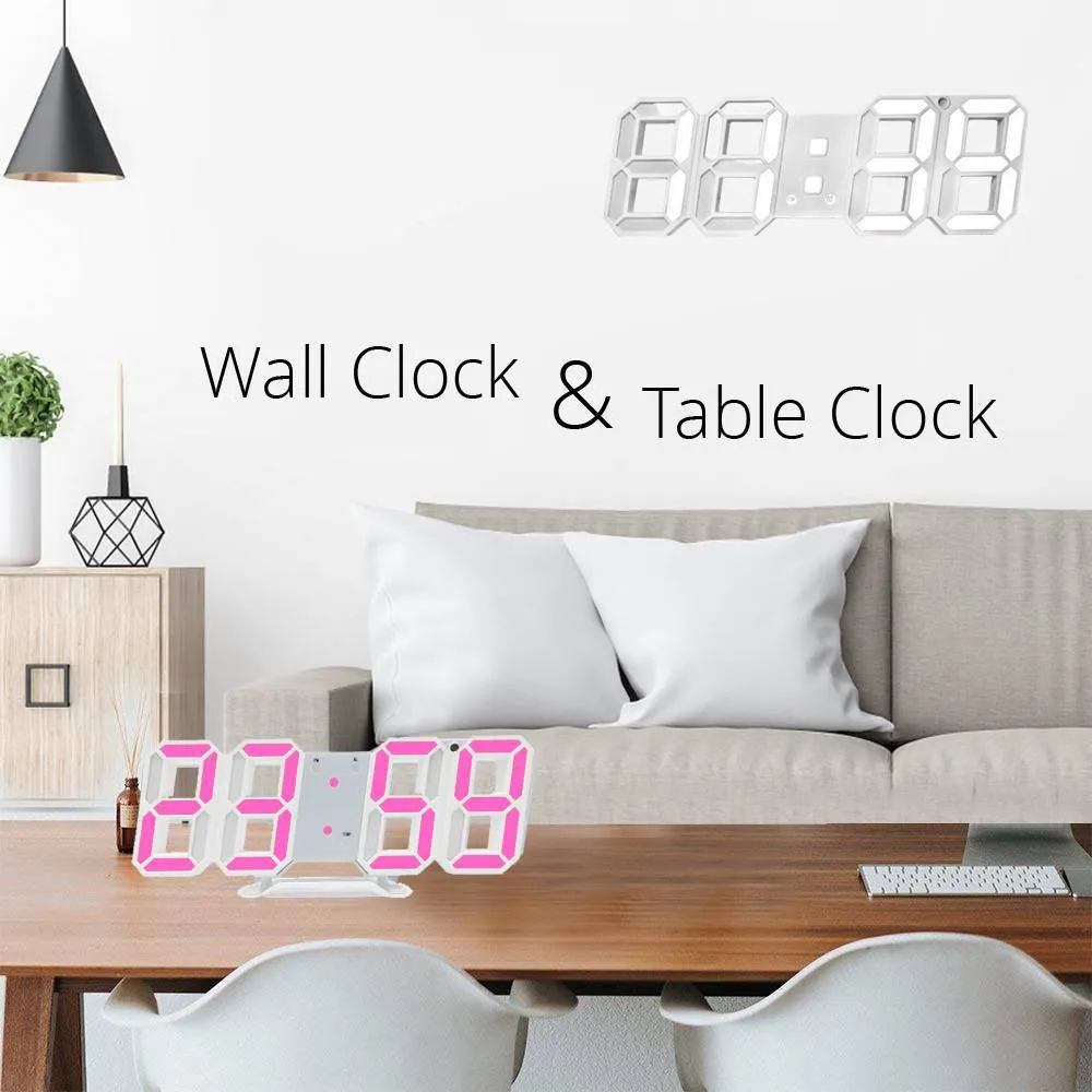 3D Digital Clock Wall Mount LED Clock Alarm Multifunktion för hemkökskontorsbordsdekor