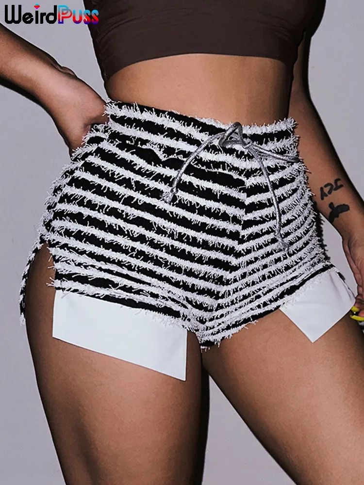 Damen-Shorts, Weird Cat Fury, seitlich geteilte Shorts, Damen-Shorts mit Zebramuster, eng anliegend, mit Schnürung, modisch, wild, lässig, Straßenkleidung, elastischer Mini-Unterteil 230520