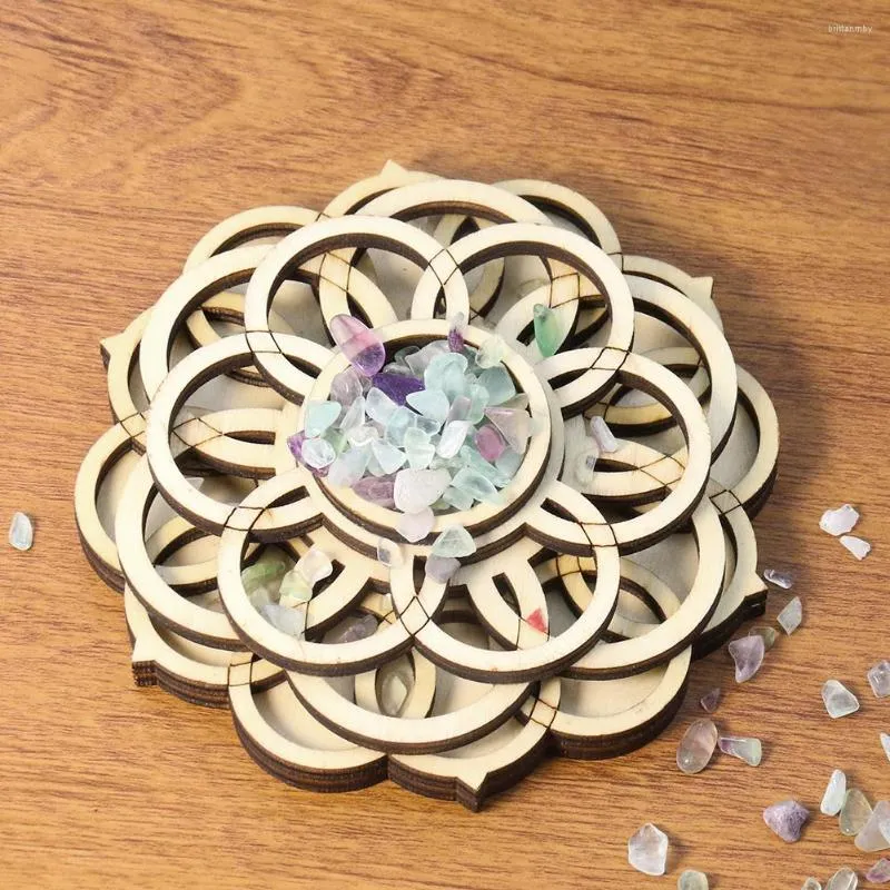 Sieraden zakjes natuurlijke houten bloem van leven kristallen bol kwarts steenstand lotus mandala bordhouder meditatie genezing orgone lade