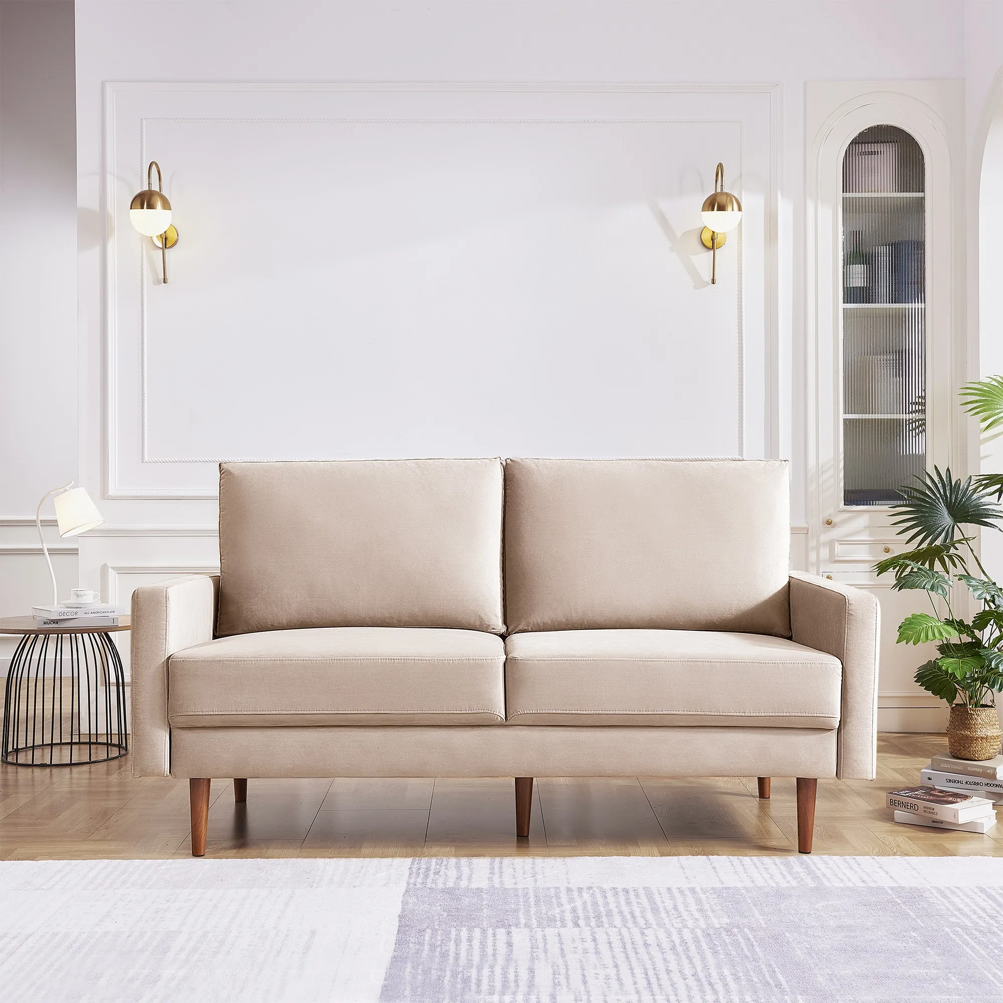 Beige Velvet Fabric Sofa Couch For Living Room 69 Inches Solid Wooden Frame Removable Back Cushions CertiPUR US Certified Foam From Tradeberemarketing 261.31 DHgate.Com