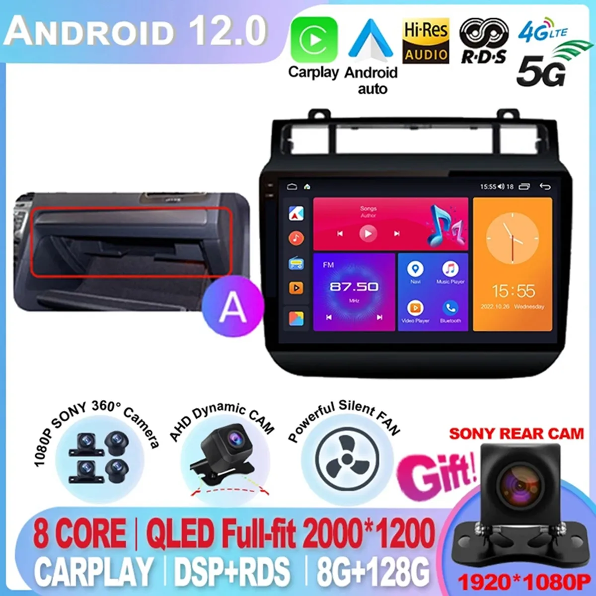 For Volkswagen Touareg FL-NF 2010 - 2018 8+128G Android 12 Car Radio Multimedia Video Player Navigation DSP IPS Cooling fan 2.5D-5