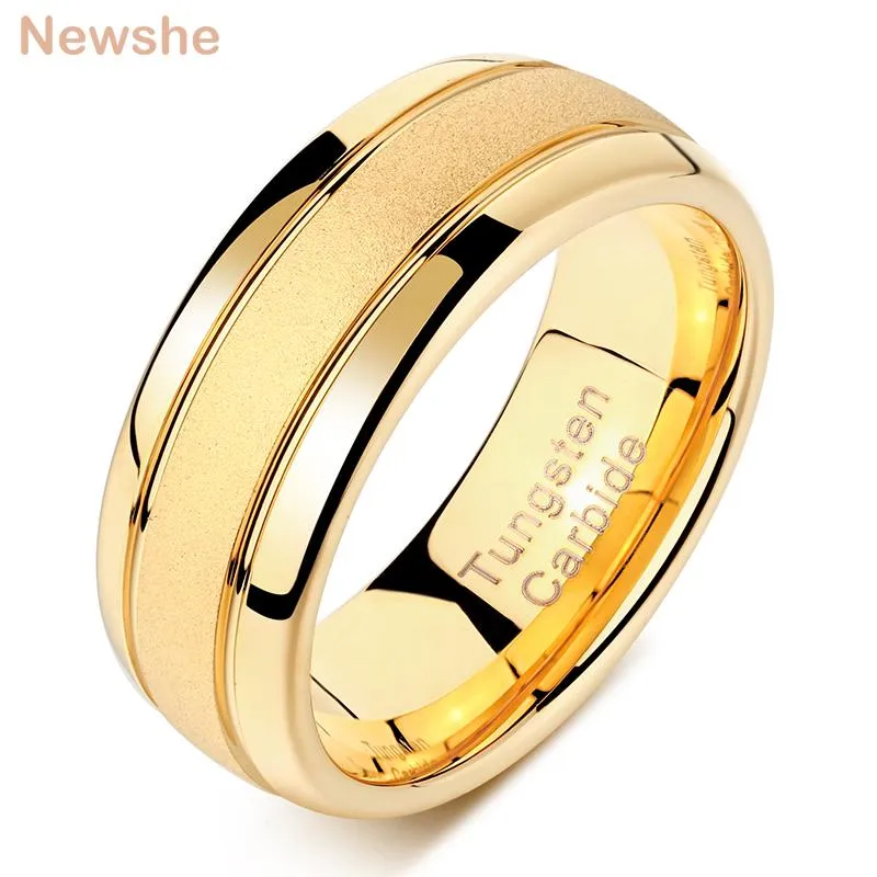 Rings Newshe Golden Color Charm's Charm Finger Anelli da 8 mm Tungsteno in carbone glassato Gioielli da sposa per uomini dimensioni 713 Trx059