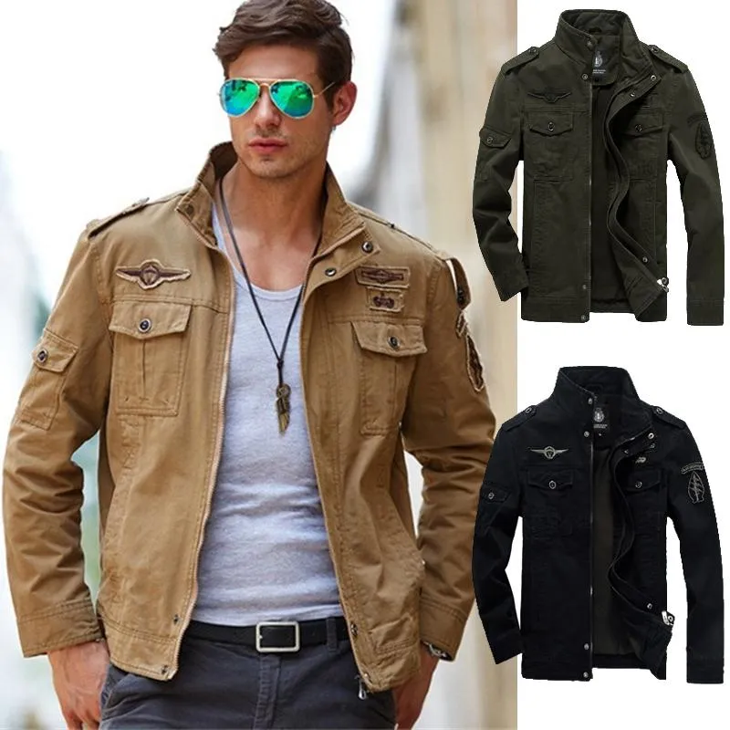 Men's Jackets Men Jacket Outdoor Sports Tooling Coat Casual Military Amry  Uniform Zipper Flight Loose SuitMen's