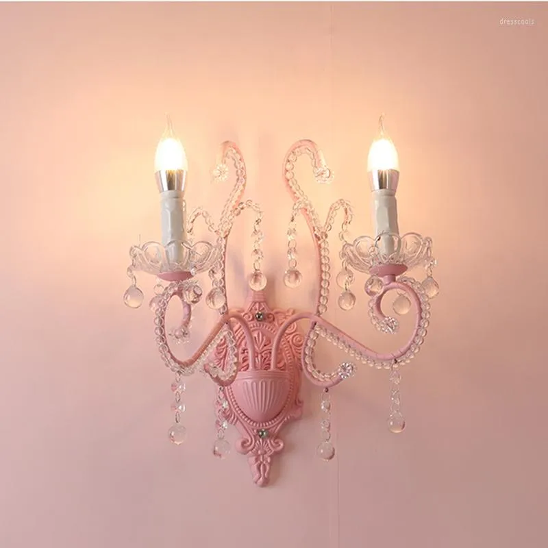 Vägglampa rosa lampor för flickor rum kristalllampor prinsessa lyx sovrum sconce dekorativ dotter