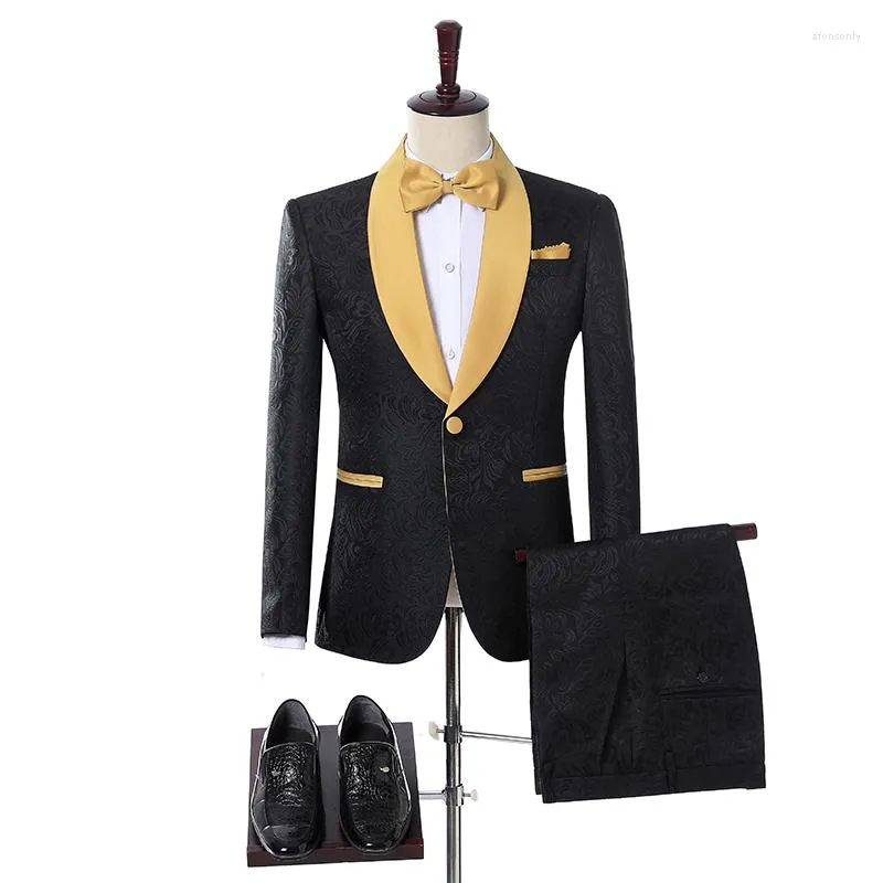 Abiti da uomo JELTOIN Real Po 2023 Coat Pant Design Ultimo nero floreale 2 pezzi Slim Suit da uomo Set Groomsmen Tuxedo Wedding For