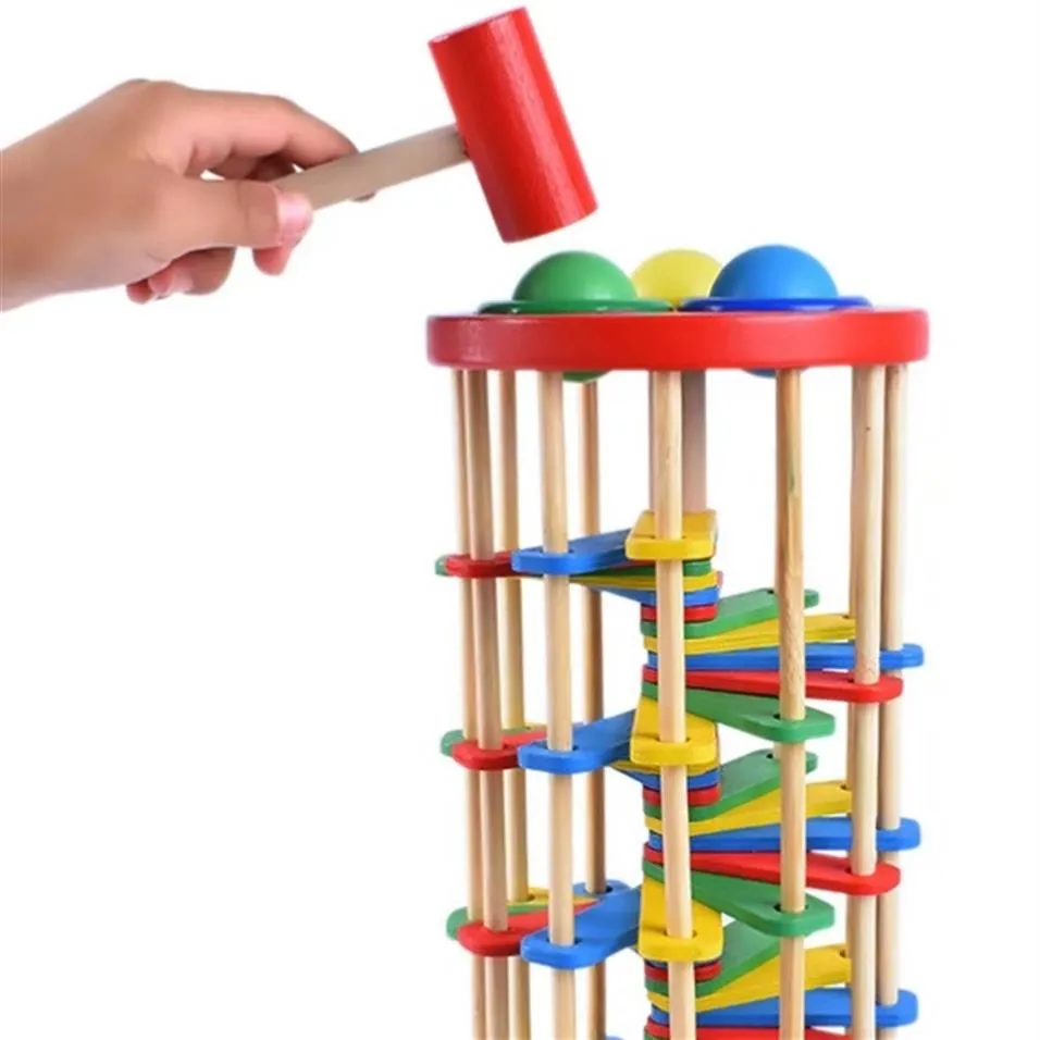 Wooden Color Knocking Ball Falling Ladder Hitting Toys Knocking Table