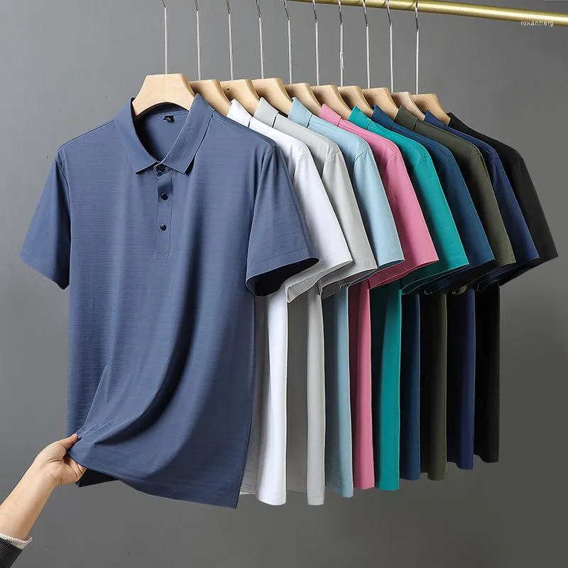 2023 Mens Summer Fashion Solid Color Polo Shirt Quick Dry Ice Silk