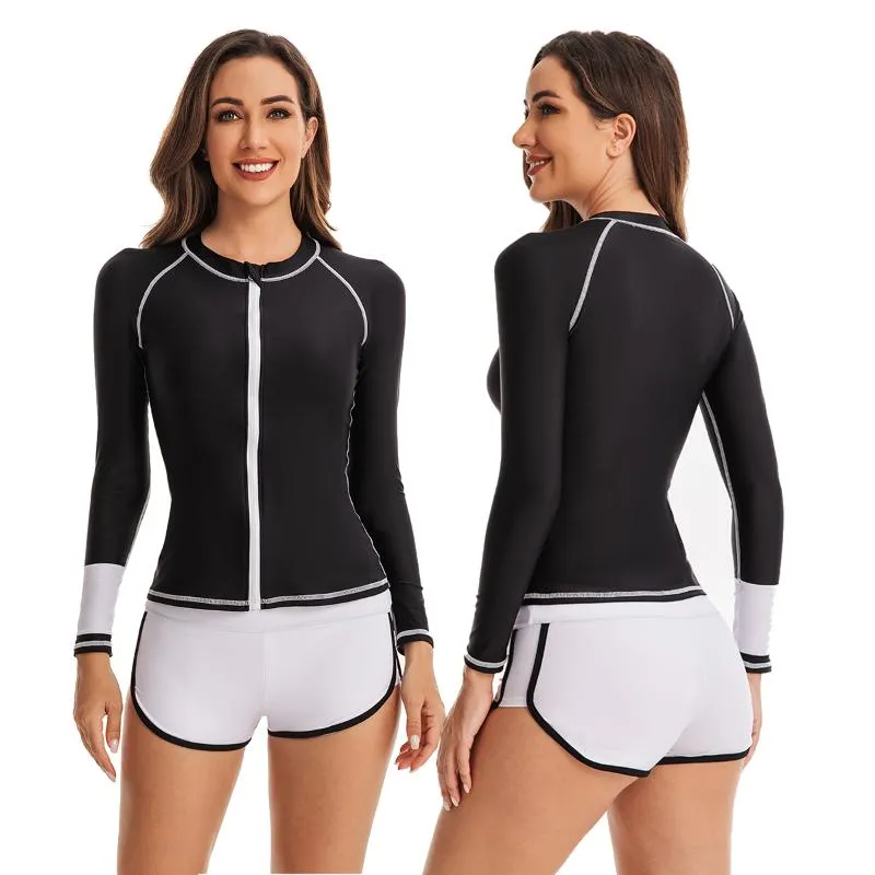 Womens Swimwear Women'S Long Sleeve Rash Guard Sun UV Protect Zip Up Swim  Shirt Built In Bra Tee Swimsuit With Shorts Bathing From Quennary, $23.22