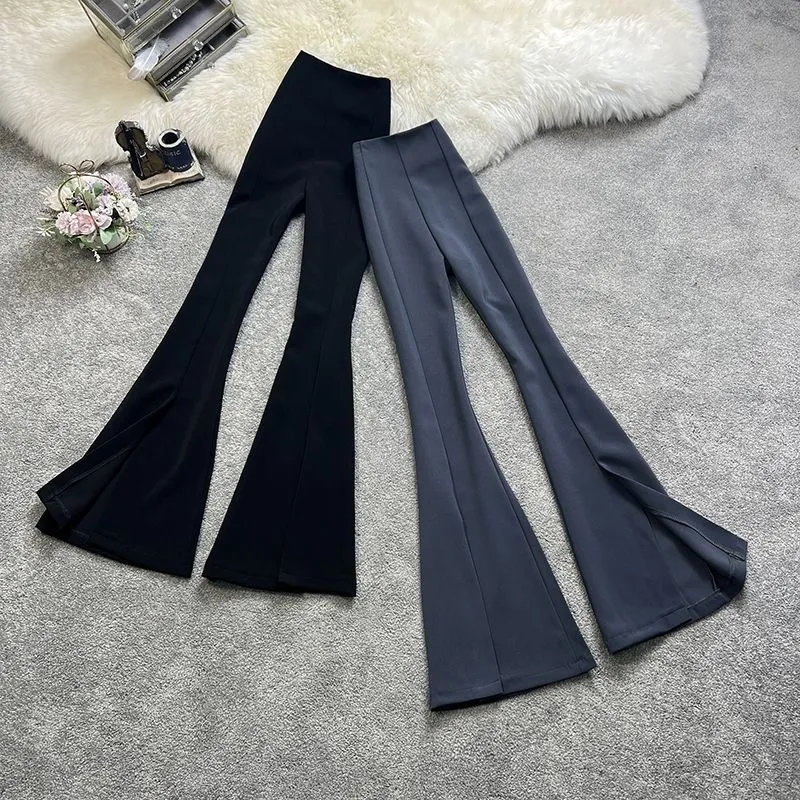 2023 été nouveau petit style parfumé haute qualité qualité mince noir taille élastique baril droit pantalon mince décontracté plancher balayage pantalon occidental pour les femmes