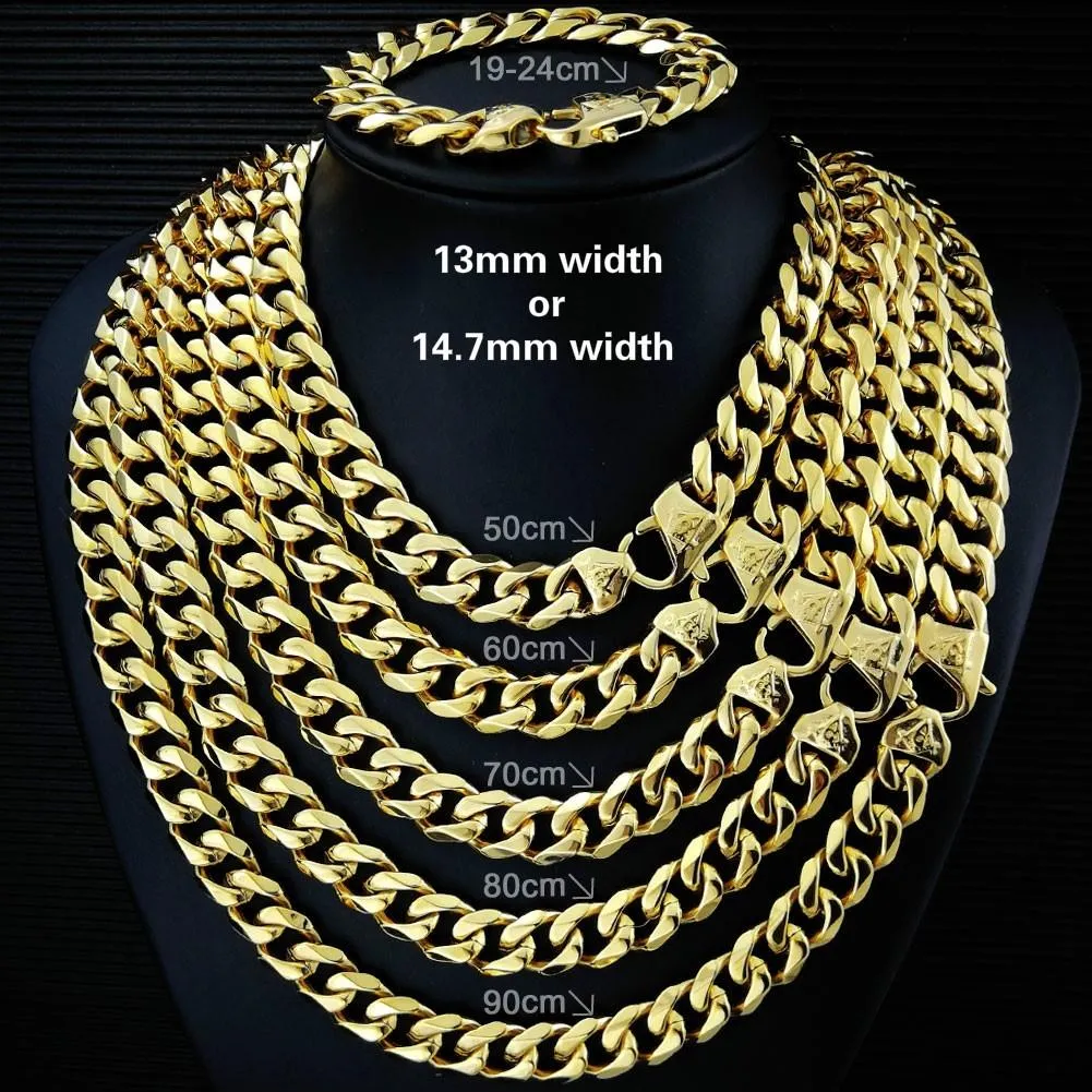 Necklaces Freemasonry Masonic Mason Chain cool mens polished 316L Stainless Steel Vacuum coating Gold Fill Necklace or Bracelet N377B210