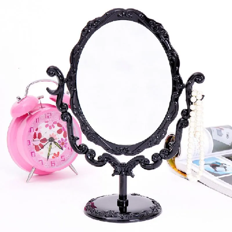 Compact Mirrors Makeup Mirror Desktop Rotatable Small Size Rose Stand Black Butterfly #57700 230520