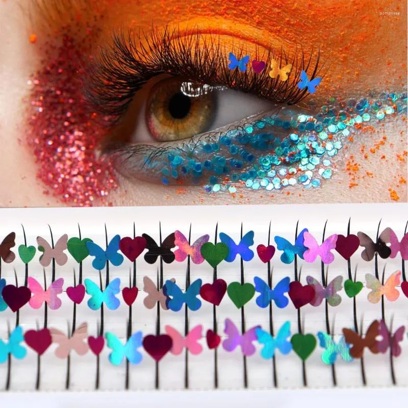 False Eyelashes Color Individual Lash 3D Butterfly Heart Glitter Eyelash Extension High Quality Natural Synthetic Decoration