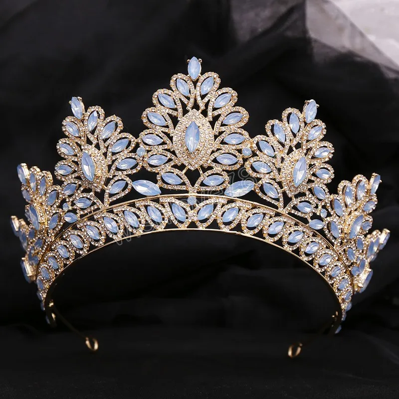 Grande opale cristal couronnes diadème Banquet diadèmes Pageant fête mariage Costume fête bijoux de cheveux