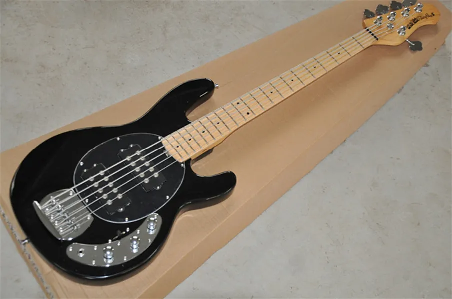 High Quality 5 Strings Black Electric Bass Guitar Ernie Ball Musicman Music Man Sting Ray Passive & Active Pickups Maple Fingerboard