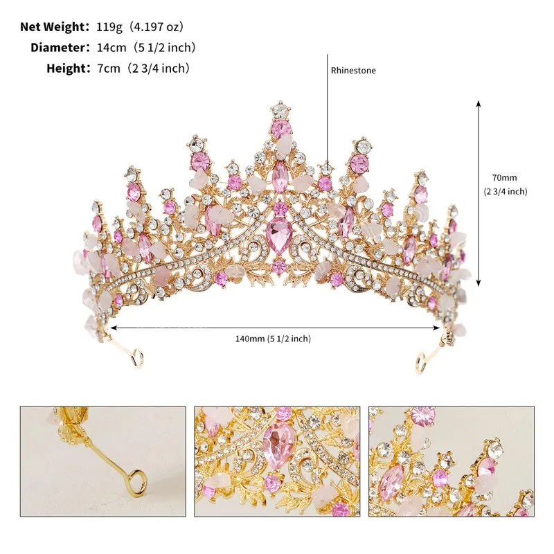 Różowy kolor kryształowy panna młoda tiara moda królowa na ślubne korona na głowę biżuteria do włosów