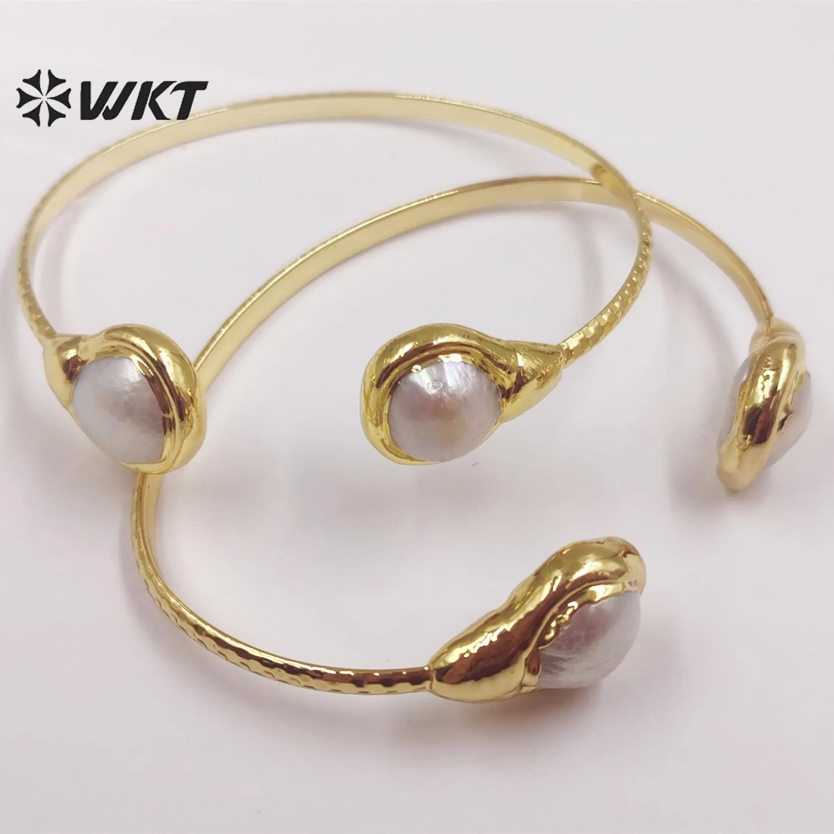 Bangle WTMPB054 WKT bra Ny Natural Pearl Armband Gold Plated Baroque Opening Large C Thin Edge Armband Women SMEEXCH